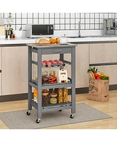 Sugift Kitchen Island Cart with Stainless Steel Tabletop and Basket