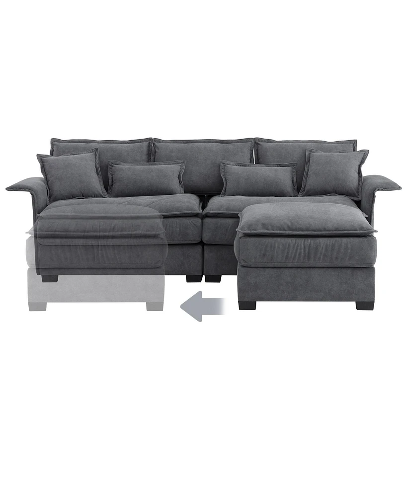 Mondawe 95x66"Oversized Luxury Sectional Sofa with Bentwood Armrests,4 seat Upholstered Indoor Furniture with Double Cushions,L Shape Couch with Ottom