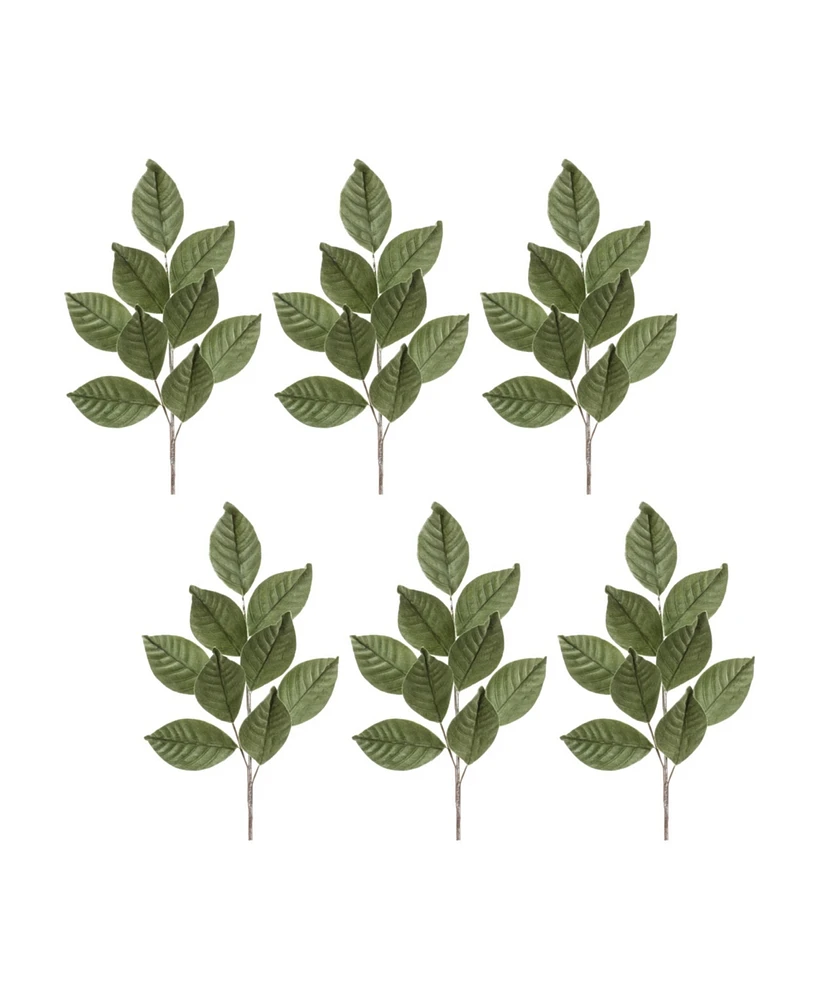 Slickblue Artificial Flocked Magnolia Leaf Spray (Pack of 6) Soft Velvet Touch, Ideal for Winter and Christmas Decorations