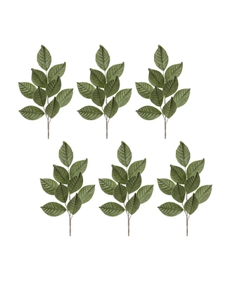 Slickblue Artificial Flocked Magnolia Leaf Spray (Pack of 6) Soft Velvet Touch, Ideal for Winter and Christmas Decorations