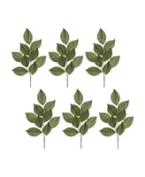Slickblue Artificial Flocked Magnolia Leaf Spray (Pack of 6) Soft Velvet Touch, Ideal for Winter and Christmas Decorations