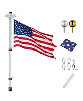 Yescom Ez Go 20ft Led Solar Light Telescoping Flag Pole Kit Upgrade Rotating Lock Outside 3x5' Us Flag Ball Top Silver