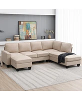 Mondawe 104.3x78.7" Modern L-shaped Sectional Sofa,7-seat Linen Fabric Couch Set with Chaise Lounge and Convertible Ottoman for Living Room,Apartment