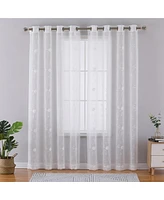 Caromio Floral Embroidered Grommet Voile Sheer Window Curtain Panels, 52" x 63"