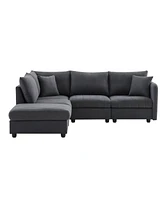 Mondawe 89x79"Modern Sectional Sofa with Vertical Stripes,2 Pillows,5-Seat Couch Convertible Ottoman,Various Combinations,L-Shape Indoor Furnitur