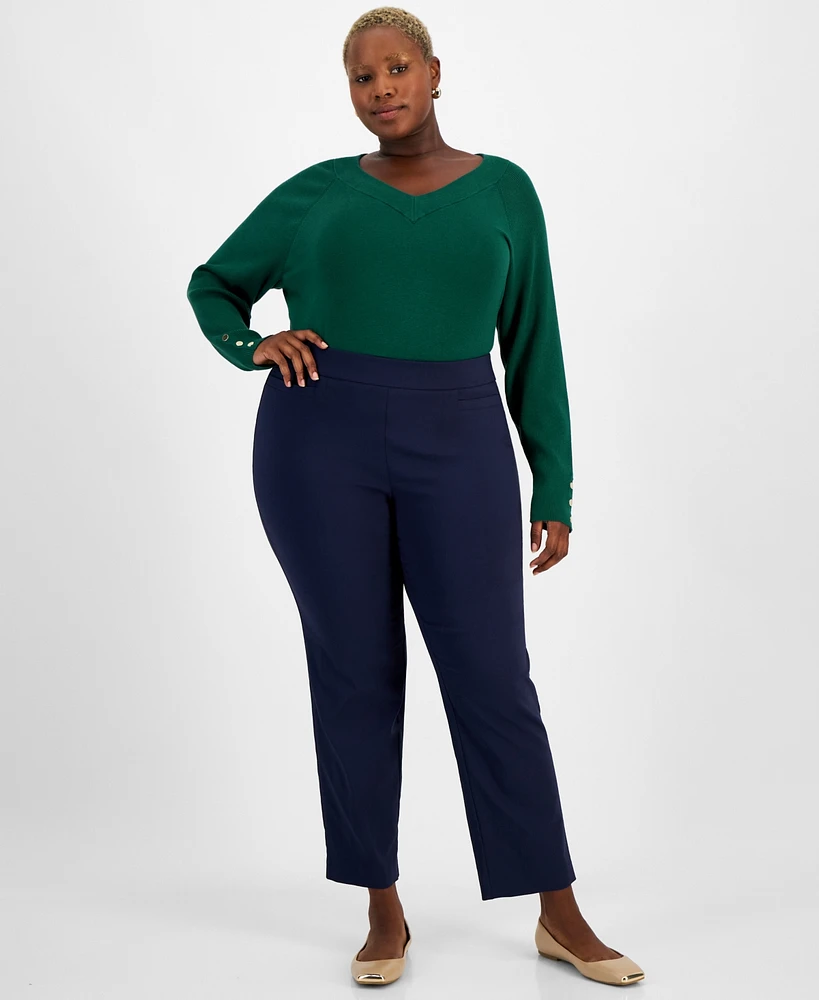 Jm Collection Plus High Rise Pull-On Straight Leg Pants, Created for Macy's