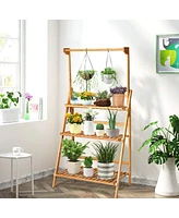 Sugift 3 Tiers Bamboo Hanging Folding Plant Shelf Stand
