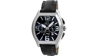 Gino Franco Men's Barrel Shaped Chronograph Watch with Stainless Steel Case and Genuine Leather Strap