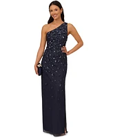 Adrianna Papell Women's Floral-Beaded One-Shoulder Gown