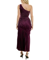 Taylor Women's Asymmetric Ruched Pleated One-Shoulder Gown