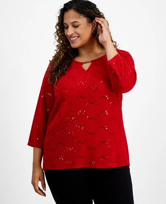 Jm Collection Plus Disco Dot Jacquard Top, Created for Macy's