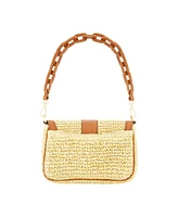Raffia Flap Bag with Double Leather Strap