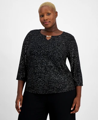 Jm Collection Plus Glitter Swirl Keyhole Top, Created for Macy's