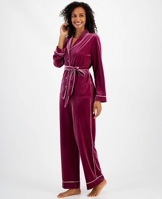 I.n.c. International Concepts Women's 2-Pc. Velvet Shawl-Collar Pajama Set with Detachable Belt, Created for Macy's