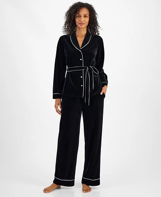 I.n.c. International Concepts Women's 2-Pc. Velvet Shawl-Collar Pajama Set with Detachable Belt, Created for Macy's