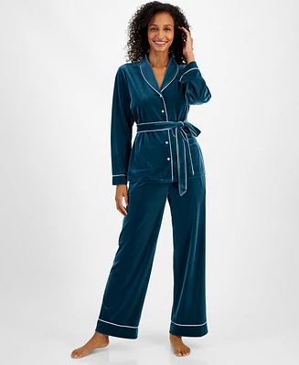 I.n.c. International Concepts Women's 2-Pc. Velvet Shawl-Collar Pajamas Set, Created for Macy's