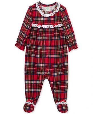 Little Me Baby Girls Plaid Lace-Trim Footed Coverall