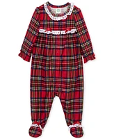 Little Me Baby Girls Plaid Lace-Trim Footed Coverall