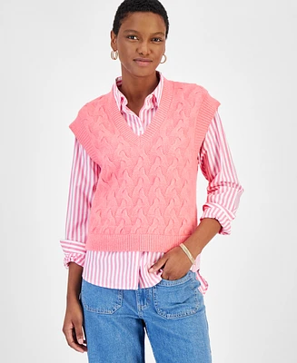 On 34th Women's Extended Shoulder Cable-Knit Sweater Vest, Created for Macy's