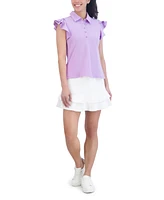 Sage Collective Women's Ruffle Sleeve Performance Pique Polo Shirt