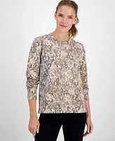 Id Ideology Women's Animal-Print Crewneck Fleece Sweatshirt, Created for Macy's