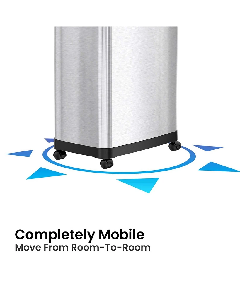 iTouchless Stainless Steel Dual Push Door Trash Can with AbsorbX Odor Filter and Wheels, Silver