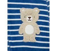 Little Me Baby Boys Striped Fuzzy Bear Footed Coverall