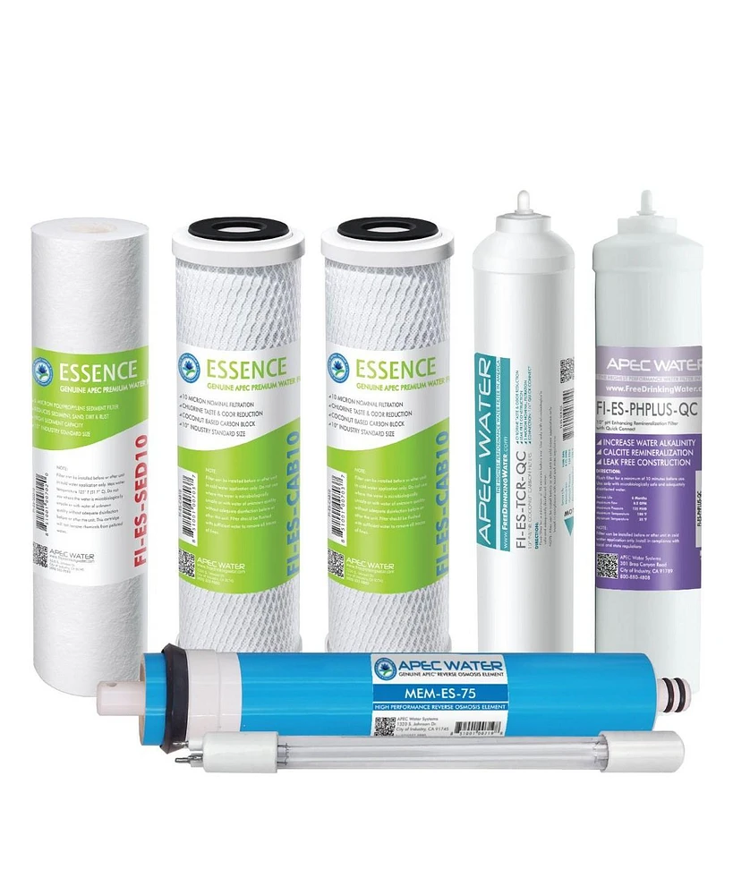 Apec Water Systems Apec Ro Replacement Filters Complete Filter Set for Essence 75 Gpd Ph and Uv Ss Reverse Osmosis 7-Stage Systems (Stages 1-7)