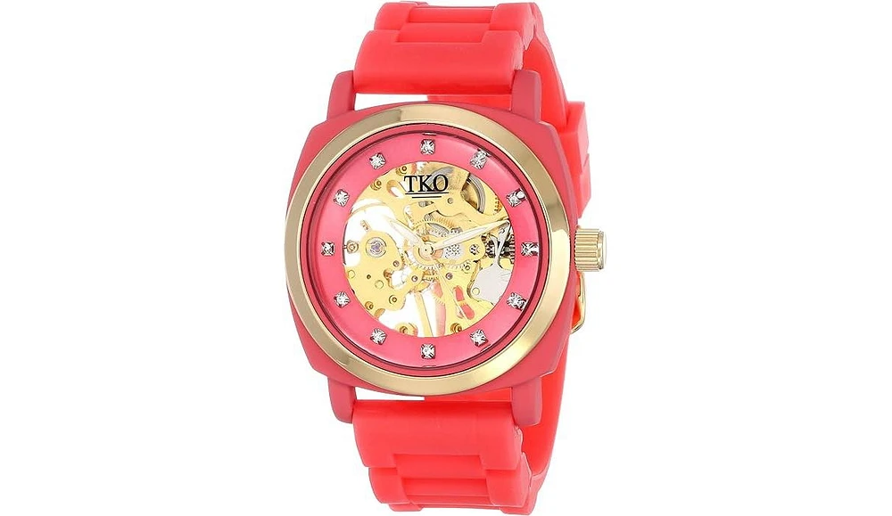 Tko Women's Mechanical Movement Skeleton Watch with Rubber Band