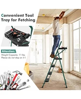 Costway 4 Step Ladder Folding Portable Anti-Slip Steel Step Stool 330lbs with Tool Platform