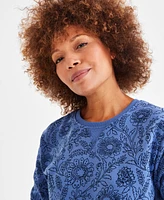 Style & Co Women's Printed Fleece Crewneck Sweatshirt, Created for Macy's