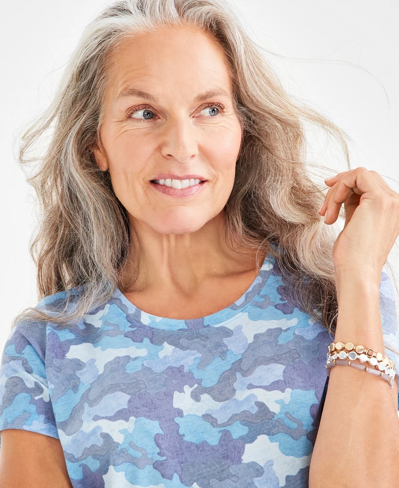 Style & Co Women's Printed Crewneck Short-Sleeve Tee, Created for Macy's