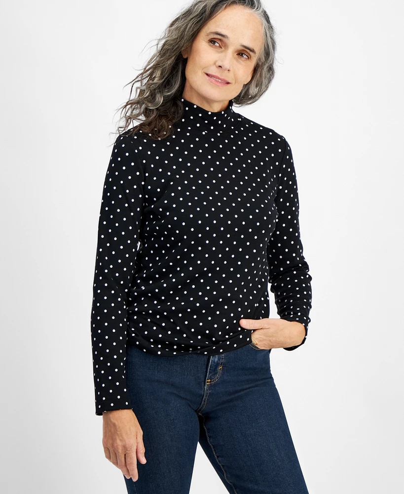 Style & Co Petite Mock-Neck Printed Long-Sleeve Top, Created for Macy's