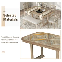 6-Piece Rubberwood Dining Table Set With Beautiful Wood Grain Pattern Table Top Solid Wood