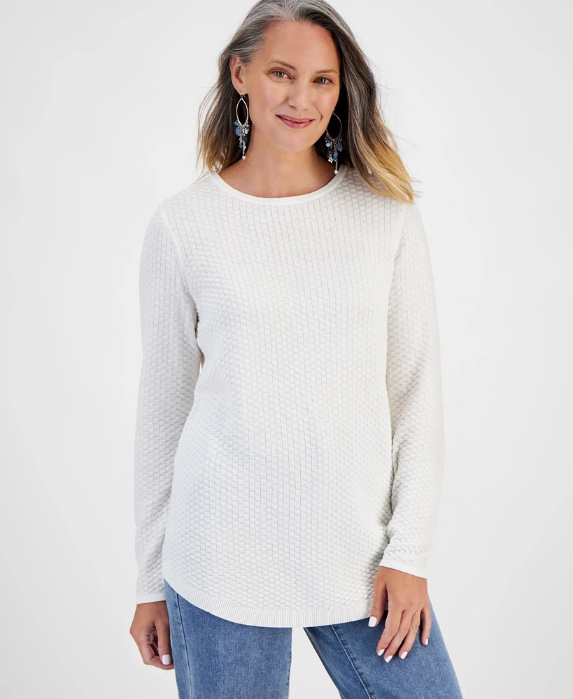 Style & Co Petite Cotton Curved-Hem Stitch Sweater, Created for Macy's