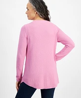 Style & Co Women's Cotton Curved-Hem Stitch Sweater, Created for Macy's