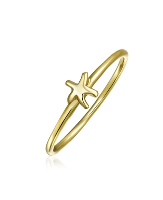 Bling Jewelry Minimalist Simple Midi Knuckle Thin 1MM Band Stackable Nautical Starfish Ring Gold Plated Sterling Silver