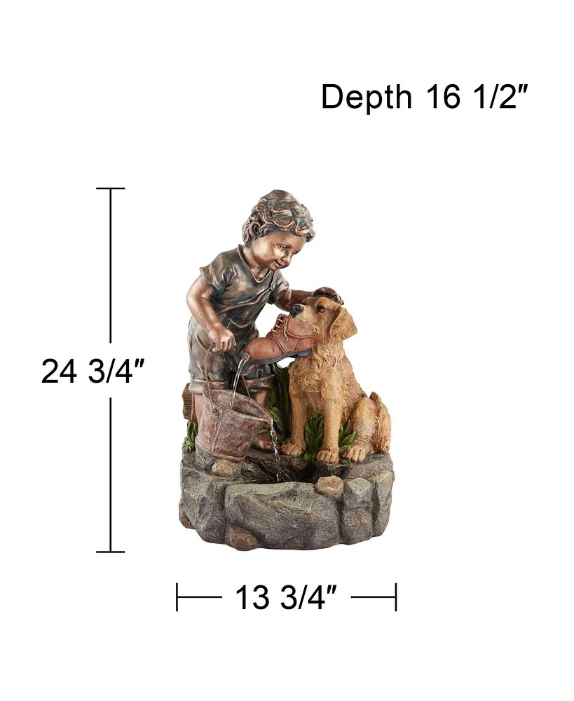 Northport Modern Boy Plays with Dog Outdoor Floor Water Fountain 24 3/4" High Modern for Garden Backyard Patio Porch Home Bedroom House Living Room Re