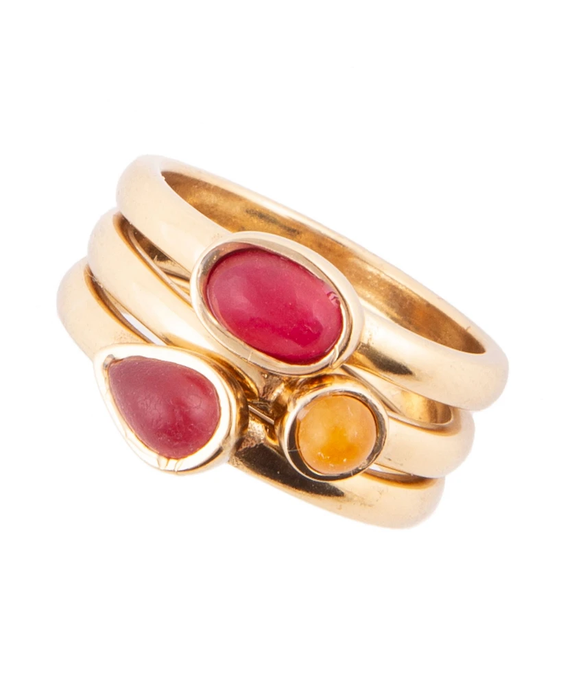 Barse Stackable Genuine Yellow and Red Agate Ring Set