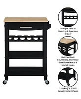 Convenience Concepts Ellaine 24.75" Wood Butcher Block Kitchen Cart