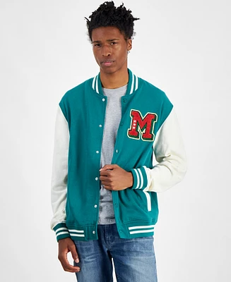 Hybrid Men's Mickey Mouse Colorblocked Fleece Varsity Bomber Jacket