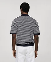 Mango Men's Contrast Collar Striped Knit Polo Shirt