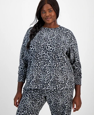 Id Ideology Plus Relaxed Animal-Print Crewneck Fleece Sweatshirt, Created for Macy's