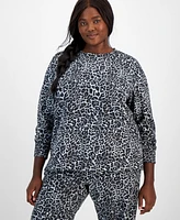 Id Ideology Plus Relaxed Animal-Print Crewneck Fleece Top, Created for Macy's