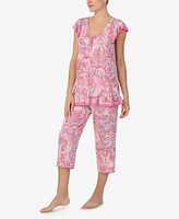 Ellen Tracy Women's Printed Flutter-Sleeve Cropped Pajama Set