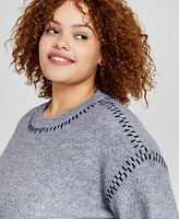 And Now This Trendy Plus Size Whipstitch Crewneck Sweater, Created for Macy's