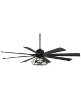 Possini Euro Design 70" Defender Modern Industrial Indoor Ceiling Fan with Led Light Remote Control Matte Black Metal Cage for Living Kitchen House Be