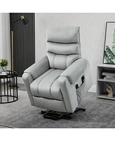 Homcom Electric Power Lift Recliner, Velvet Touch Upholstered Vibration Massage Chair with Remote Controls & Side Storage Pocket, Grey