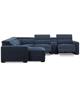 Nevio 6-Pc. Fabric Power Headrest Sectional with Chaise & Console and Motion Chairs