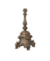 Regency Hill Rustic French Country Traditional Style Floor Lamp Standing 62" Tall Faux Wood Antique Candlestick Beige Silk Fabric Bell Shade Decor for